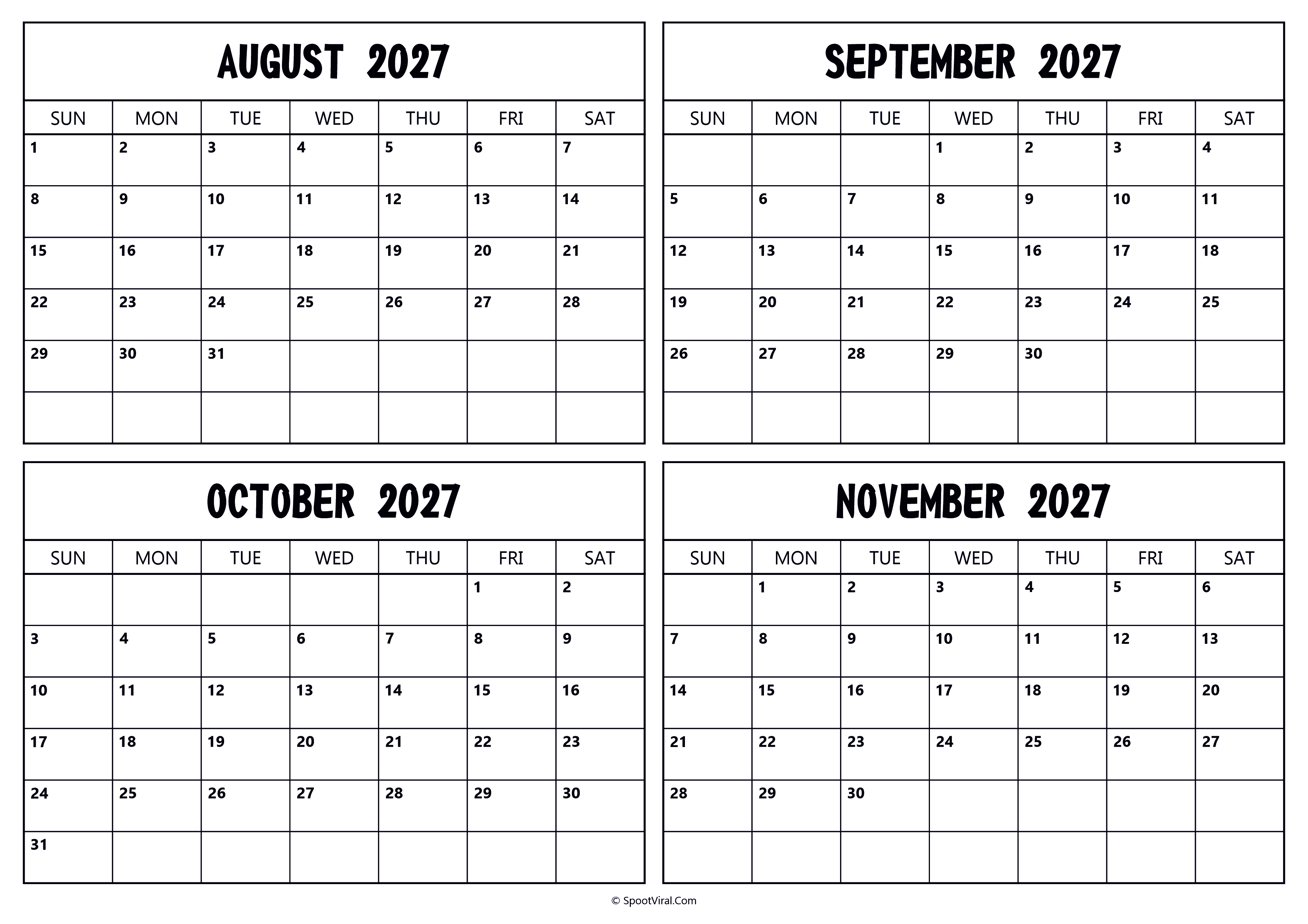 August September October November 2027 Calendar