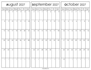 August September and October Calendar 2027