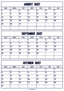 August to October 2027 Calendar