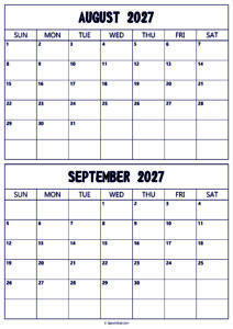 Calendar 2027 August September