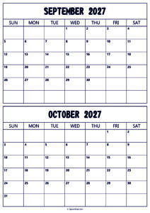 Calendar 2027 September October