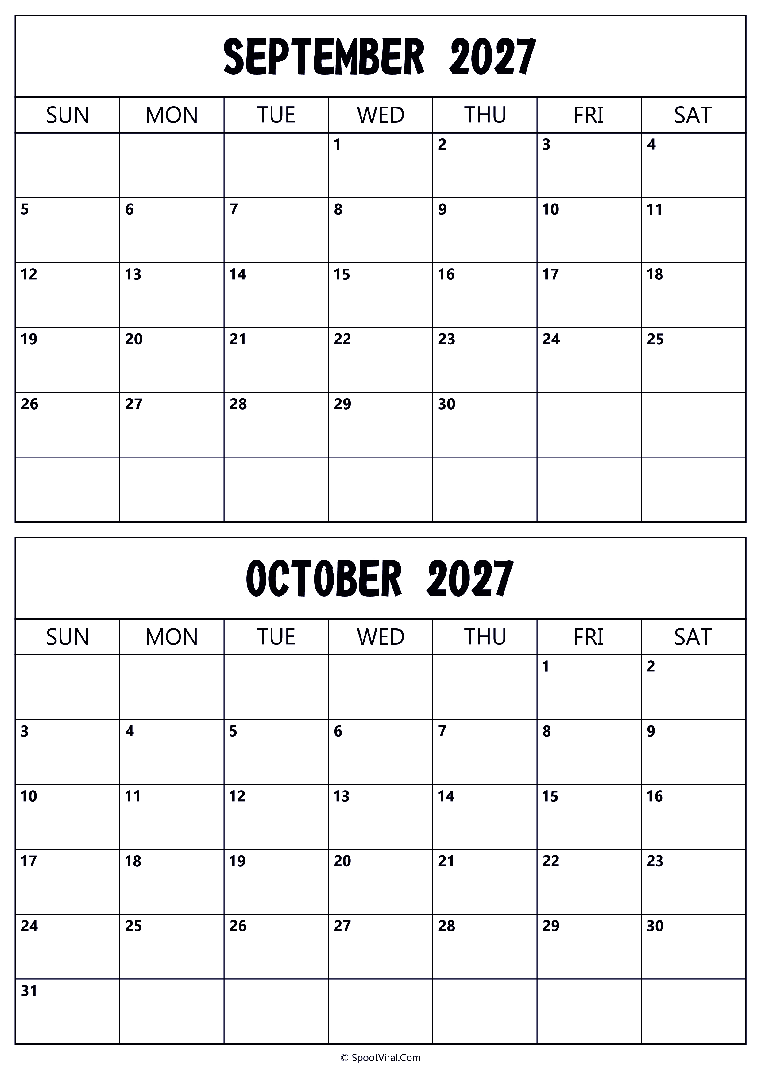 Calendar 2027 September October