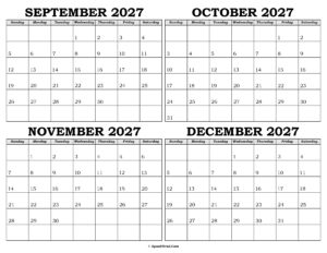 Calendar September to December 2027