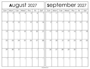 Printable August September 2027 Calendar