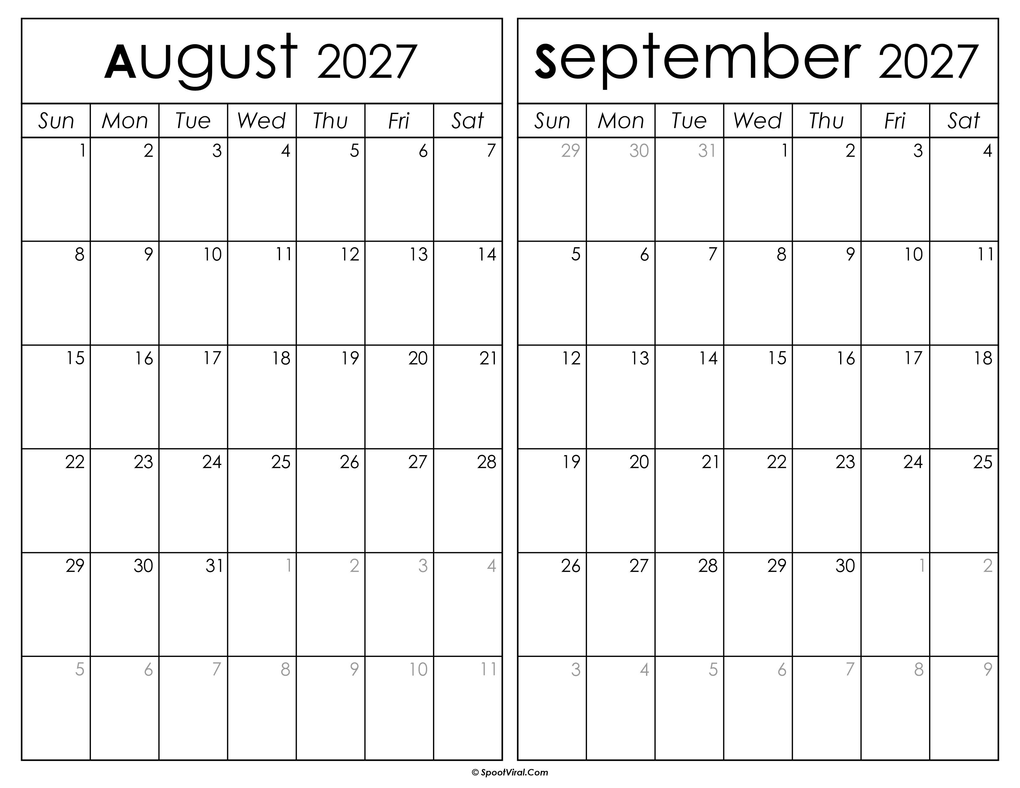 Printable August September 2027 Calendar