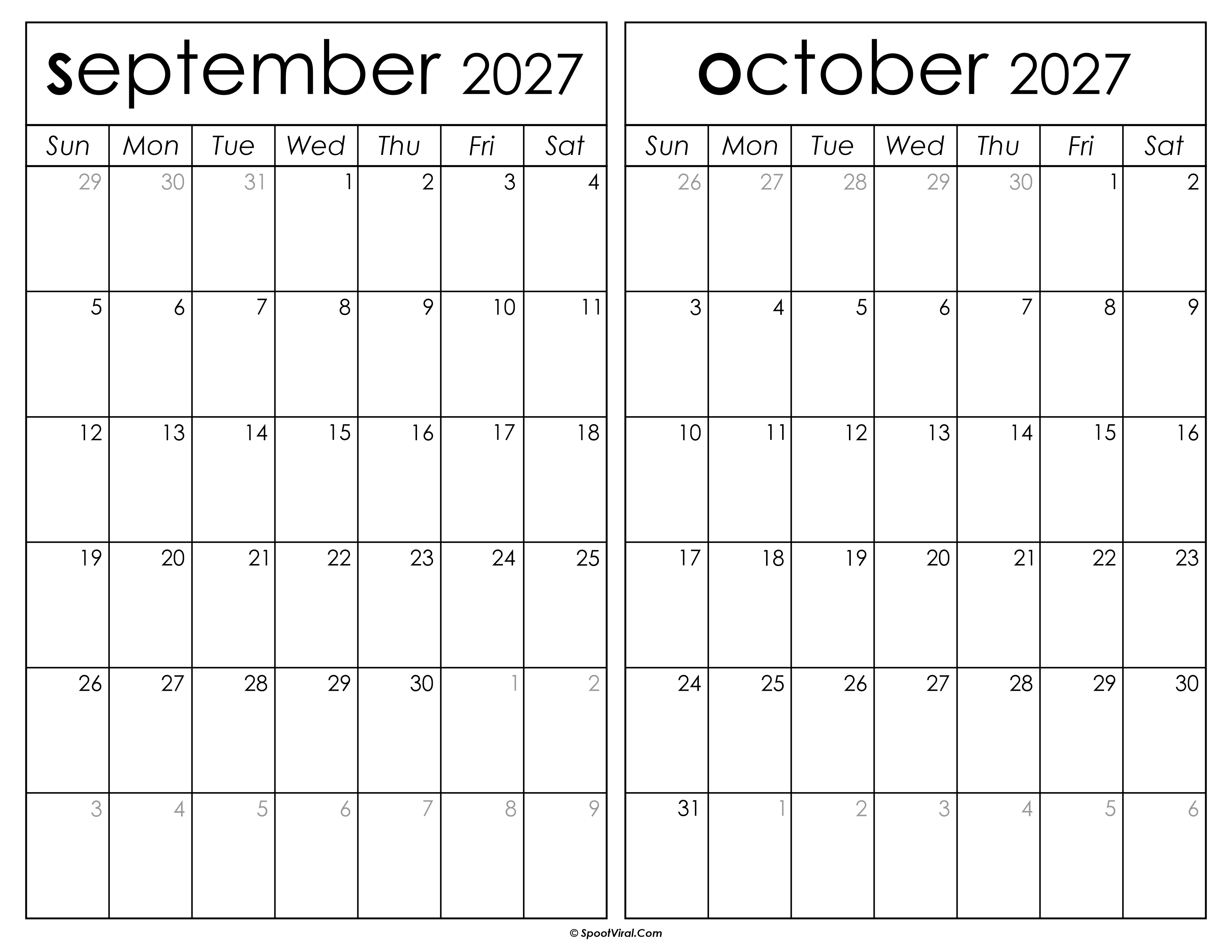 Printable September October 2027 Calendar