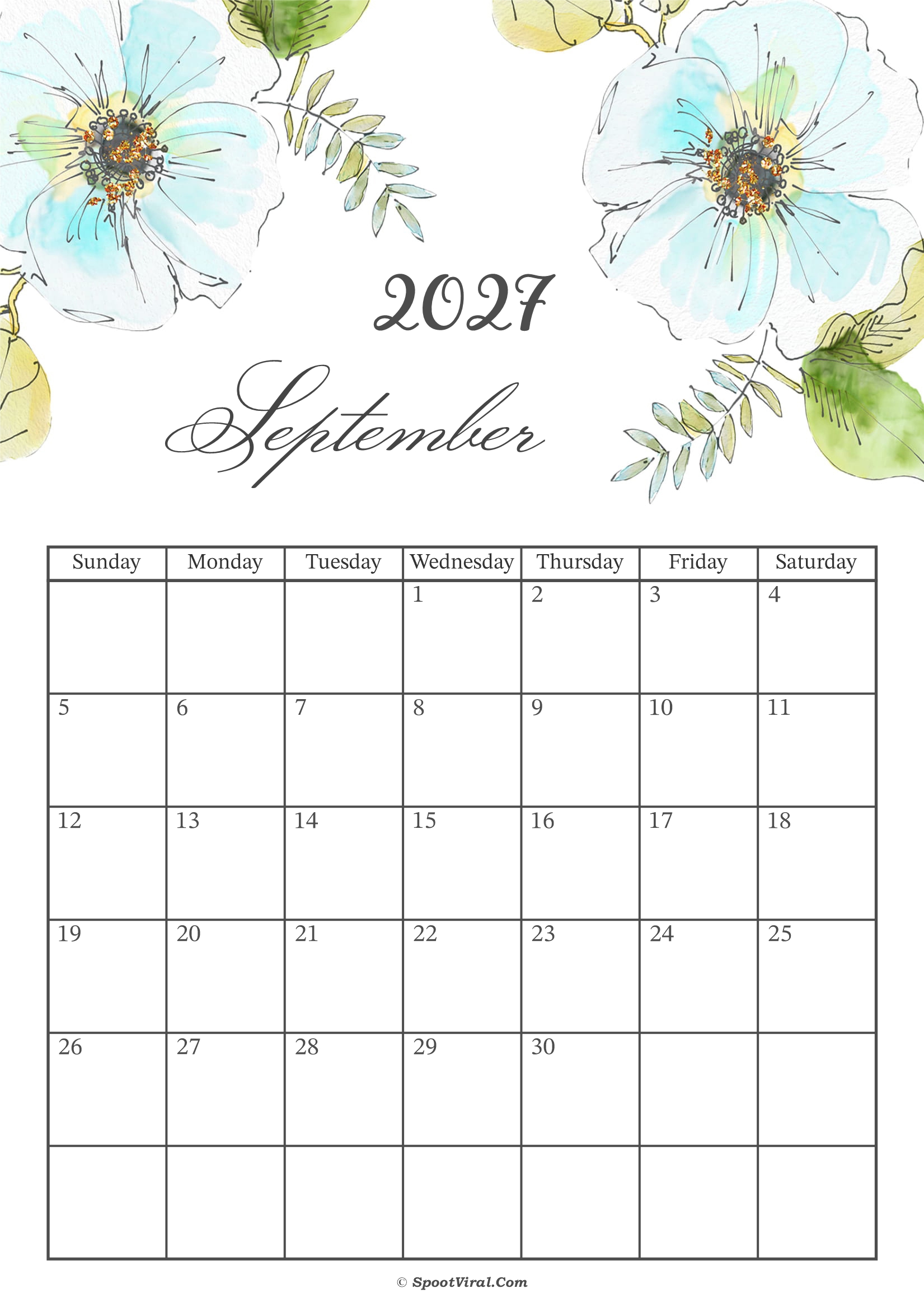September 2027 Calendar Floral