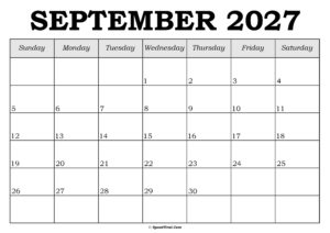 September 2027 Calendar Template
