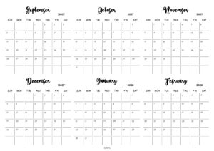 September 2027 to February 2028 Calendar