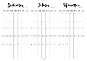 September October November 2027 Calendar