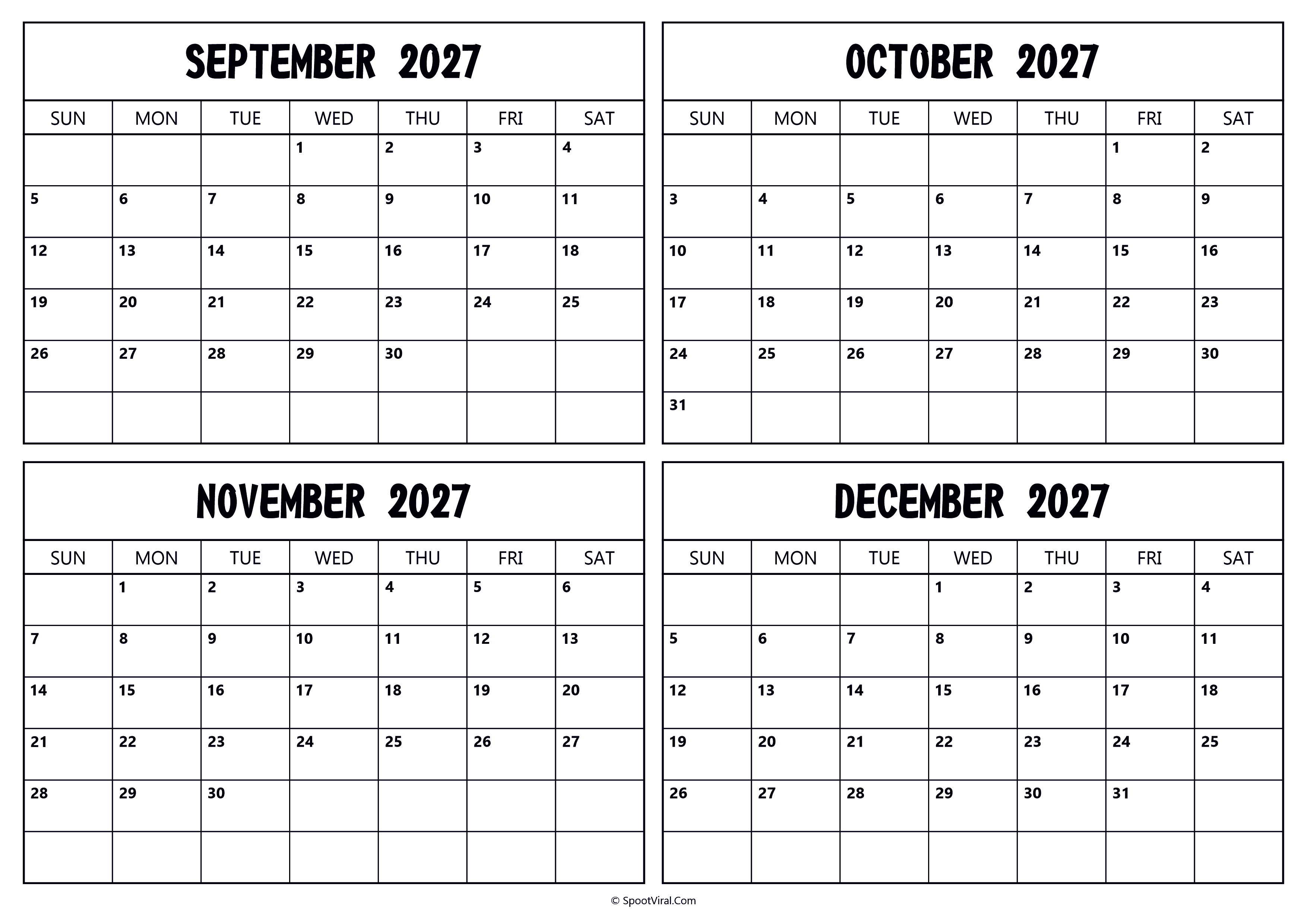 September October November December 2027 Calendar