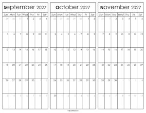 September October and November Calendar 2027