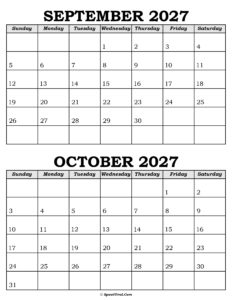 September and October Calendar 2027