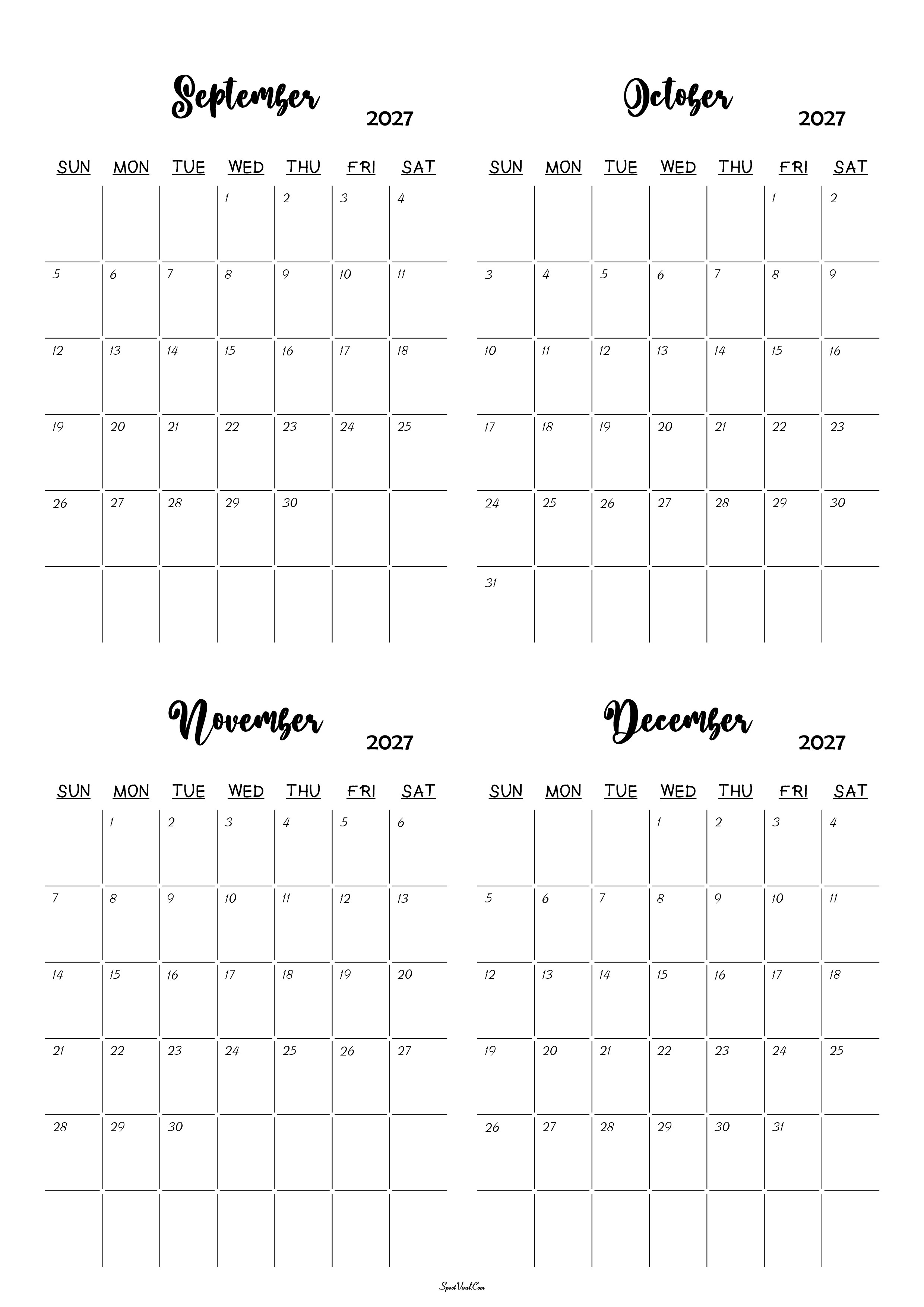 September to December 2027 Calendar